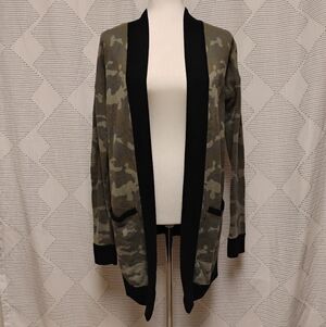 Express Camo Open Front Cardigan Sweater Women's Size XS Pockets 100% Cotton